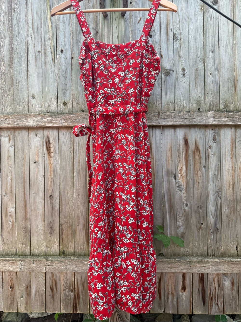 Banana Republic Red Floral Maxi Dress w Ruffle Americana Sundress Party Guest - Picture 3 of 9